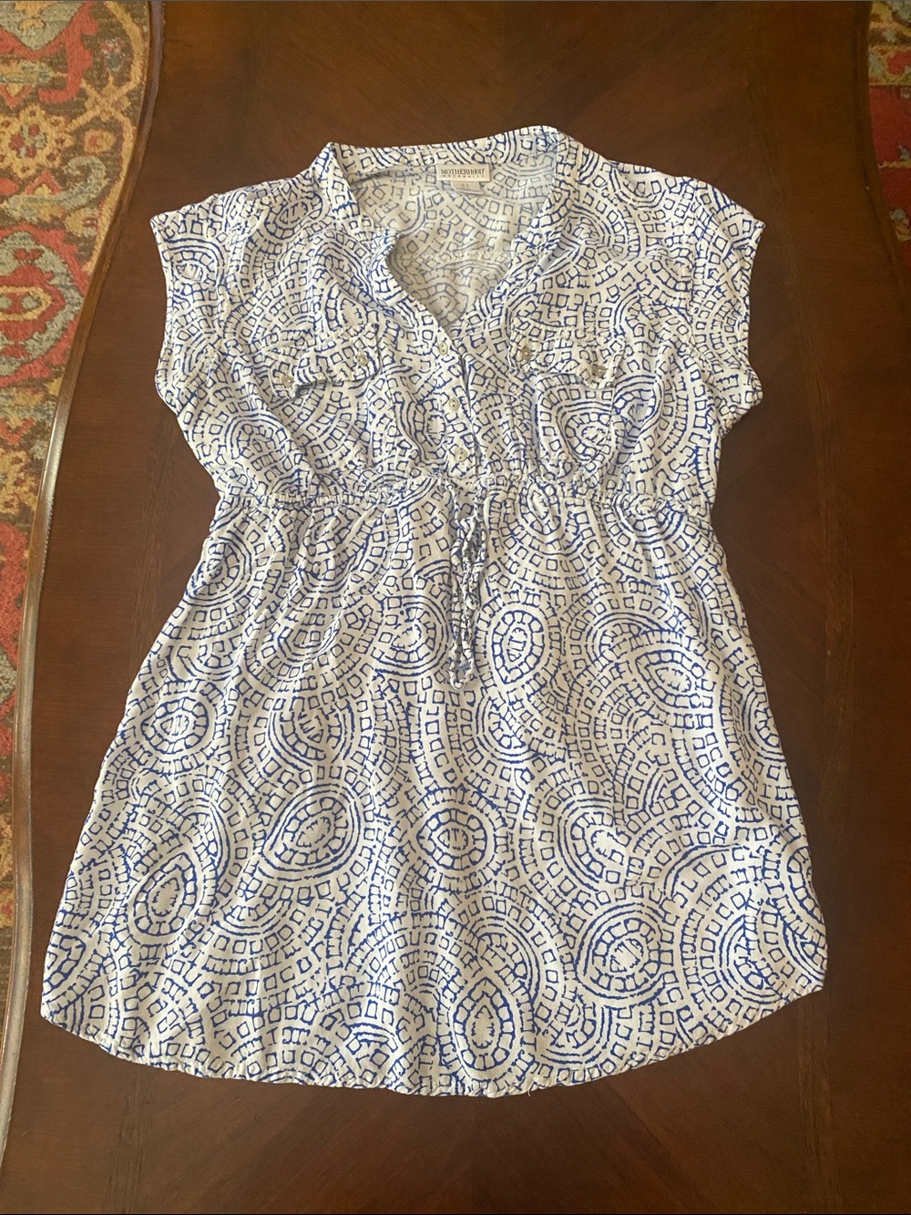 Motherhood Maternity Blue & White Printed Drawstring Tunic